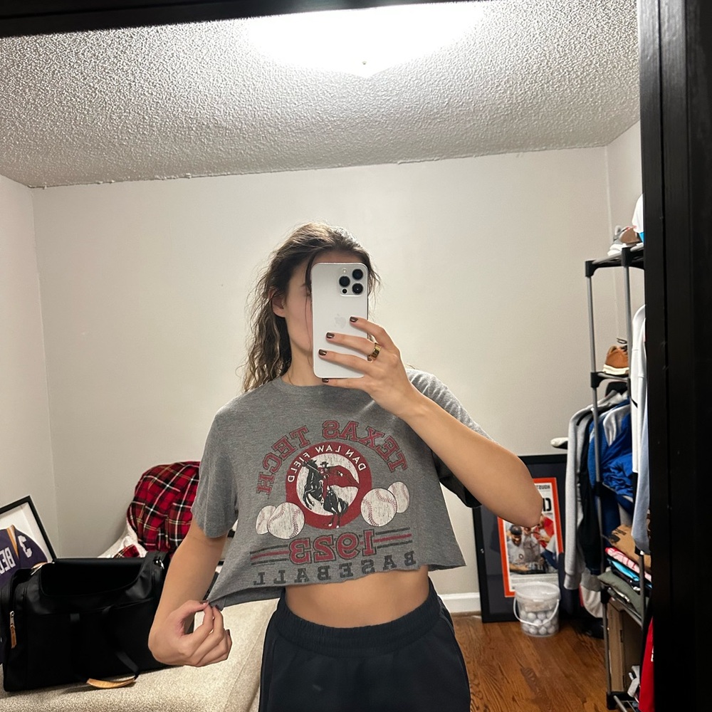 Gray Texas Tech Baseball Crop Top
